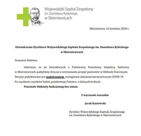 Koronawirus w skierniewickim szpitalu? Wstrzymane przyjęcia na pediatrię 2 60529 3fea204e84d3deae91c3c55396e32ade
