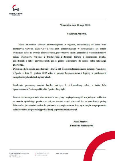 Szkoły i przedszkola z gminy Wieruszów pozostaną zamknięte do końca roku szkolnego 3 61302 2fe3cb953f55f63b6ce52145ffd8192c