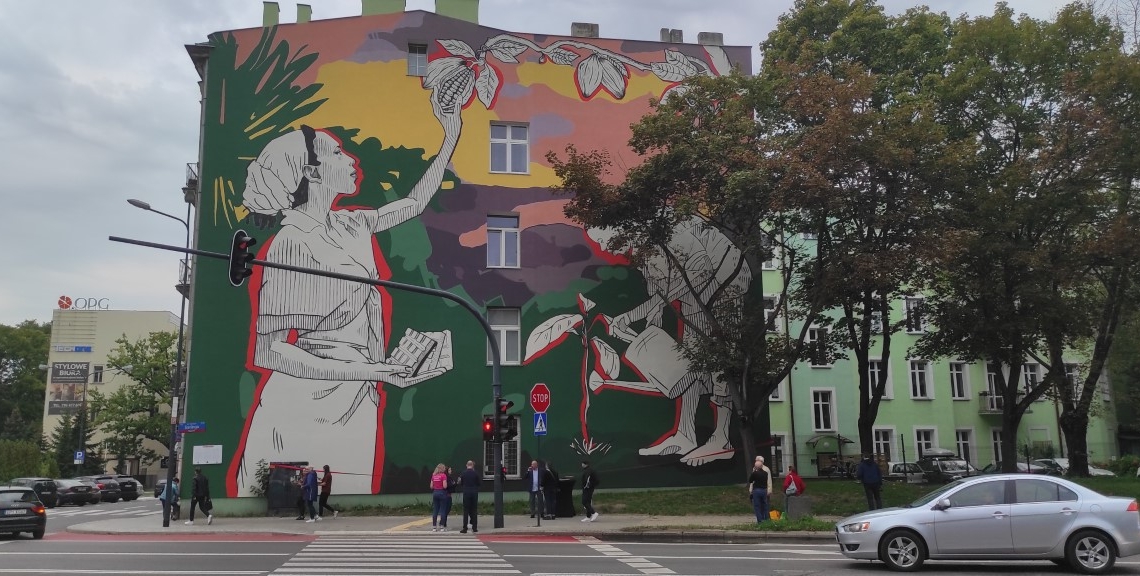Zbiór ziaren kakaowca w Łodzi. Egzotyczny mural powstał w 8 dni