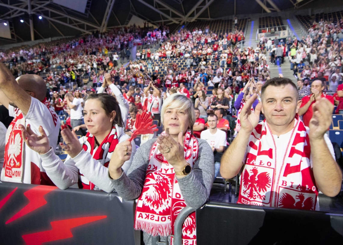 Doping kibiców podczas meczu Polska-USA w Atlas Arenie