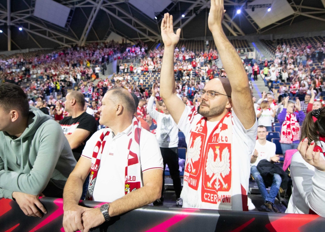 Doping kibiców podczas meczu Polska-USA w Atlas Arenie