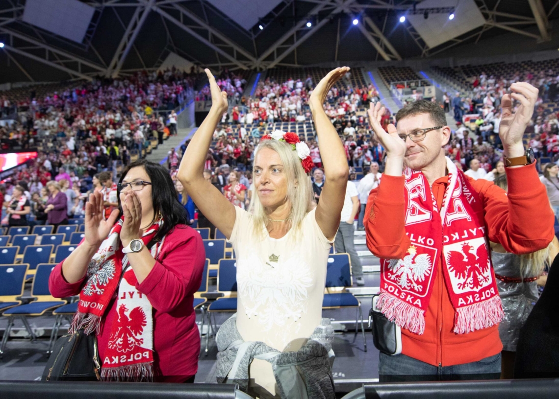 Doping kibiców podczas meczu Polska-USA w Atlas Arenie
