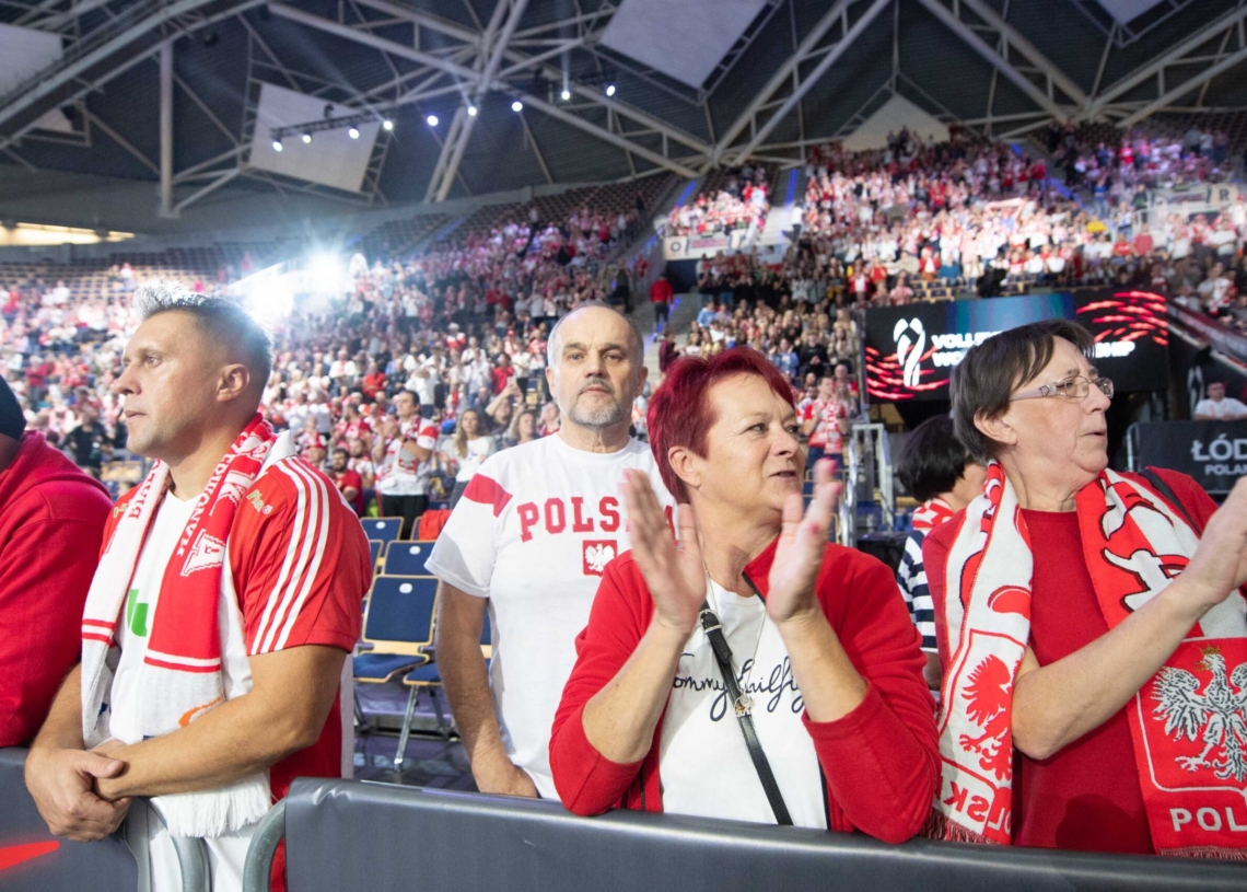 Doping kibiców podczas meczu Polska-USA w Atlas Arenie