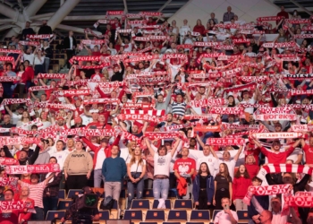 Doping kibiców podczas meczu Polska-USA w Atlas Arenie
