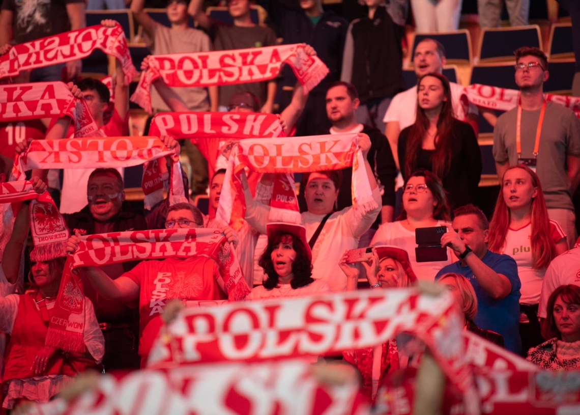 Doping kibiców podczas meczu Polska-USA w Atlas Arenie