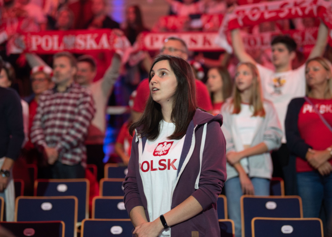 Doping kibiców podczas meczu Polska-USA w Atlas Arenie