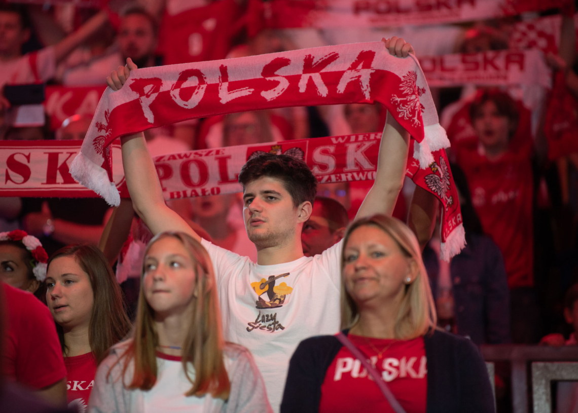 Doping kibiców podczas meczu Polska-USA w Atlas Arenie