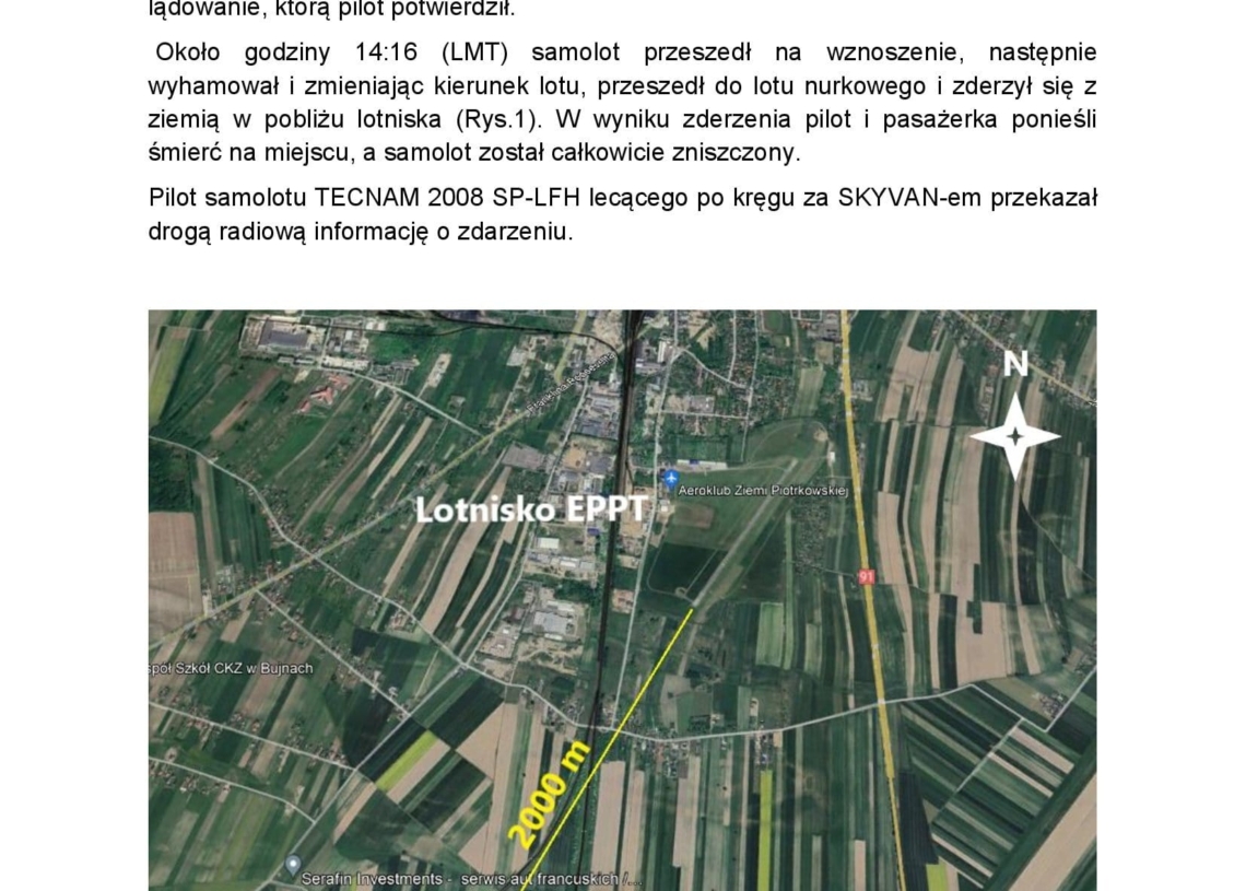 Wstępny raport dotyczący wypadku samolotu skyvan w Glinie pod Piotrkowem, który wydarzył się 3 września