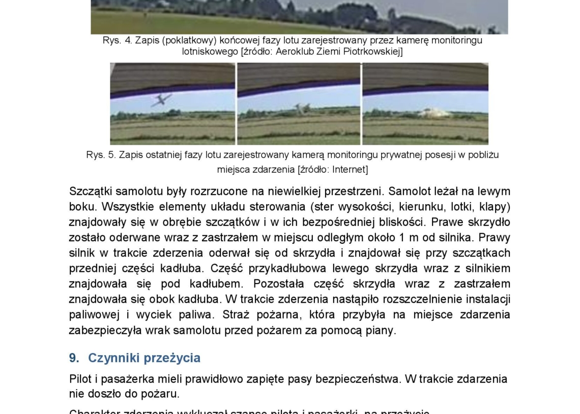 Wstępny raport dotyczący wypadku samolotu skyvan w Glinie pod Piotrkowem, który wydarzył się 3 września
