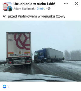 Atak zimy w centralnej Polsce. Trudne warunki na drogach 1 Trudne warunki na drogach
