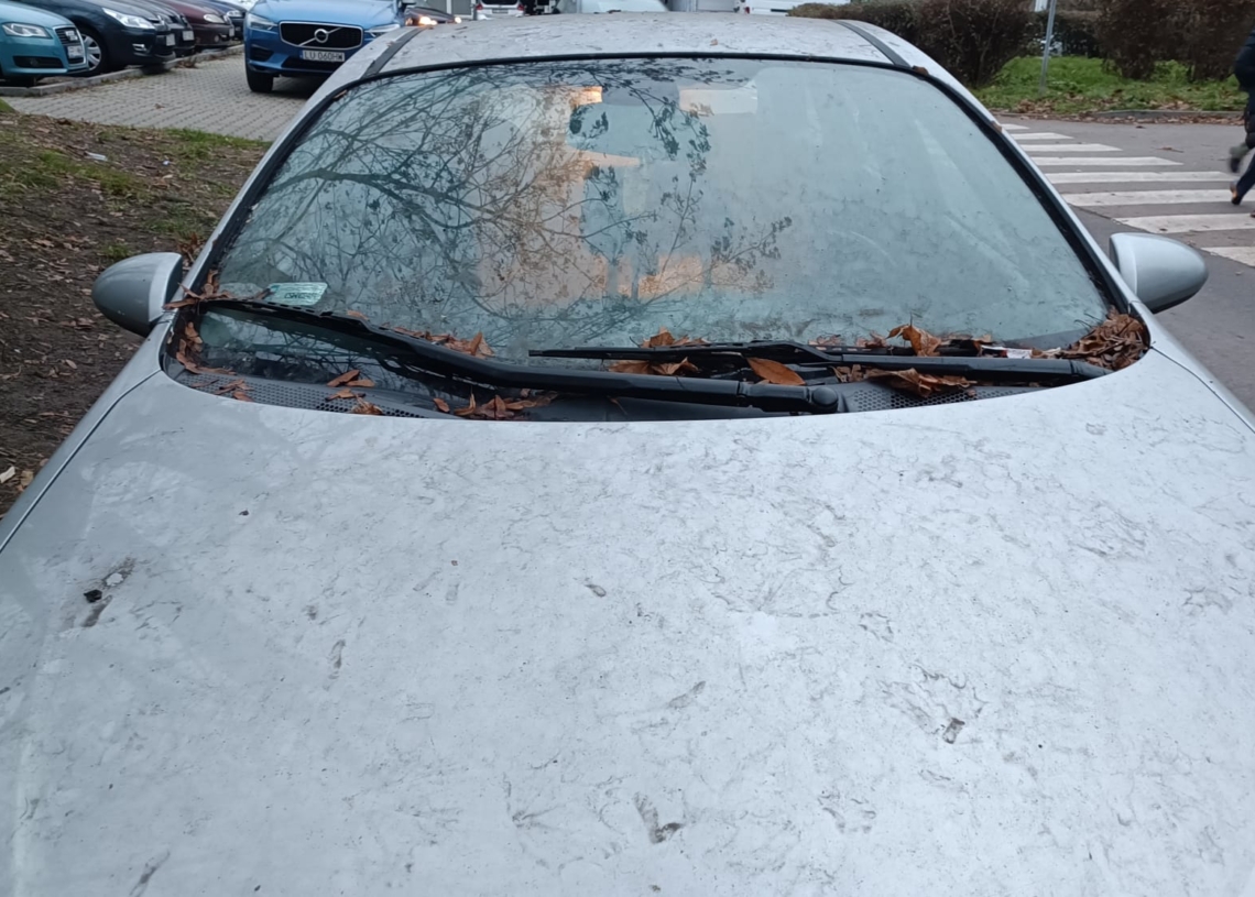 Na piotrkowskim osiedlu zalega wrak samochodu. Nie można go na razie usunąć, bo właściciel nie odbiera korespondencji