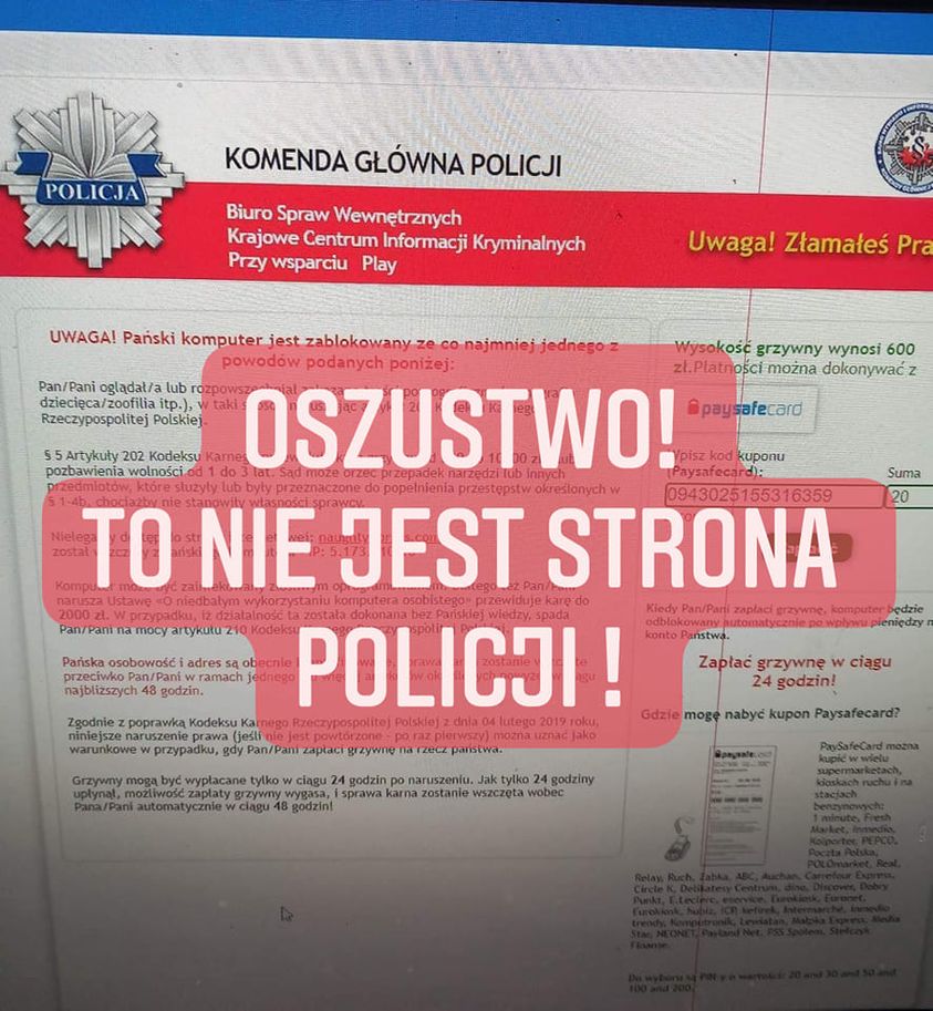 Wirus Blokuje Komputer I Wyświetla Stronę Z Logo Policji ...