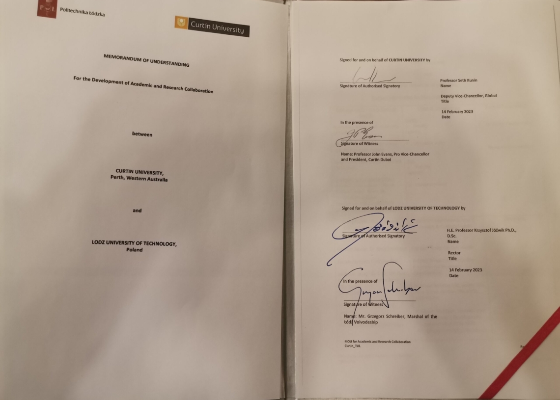 Politechnika Łódzka podpisała umowę z Curtin University. To nowe możliwości dla studentów