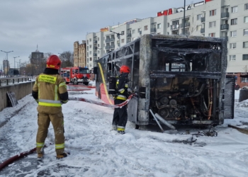 Pożar autobusu przy dworcu Łódź Fabryczna