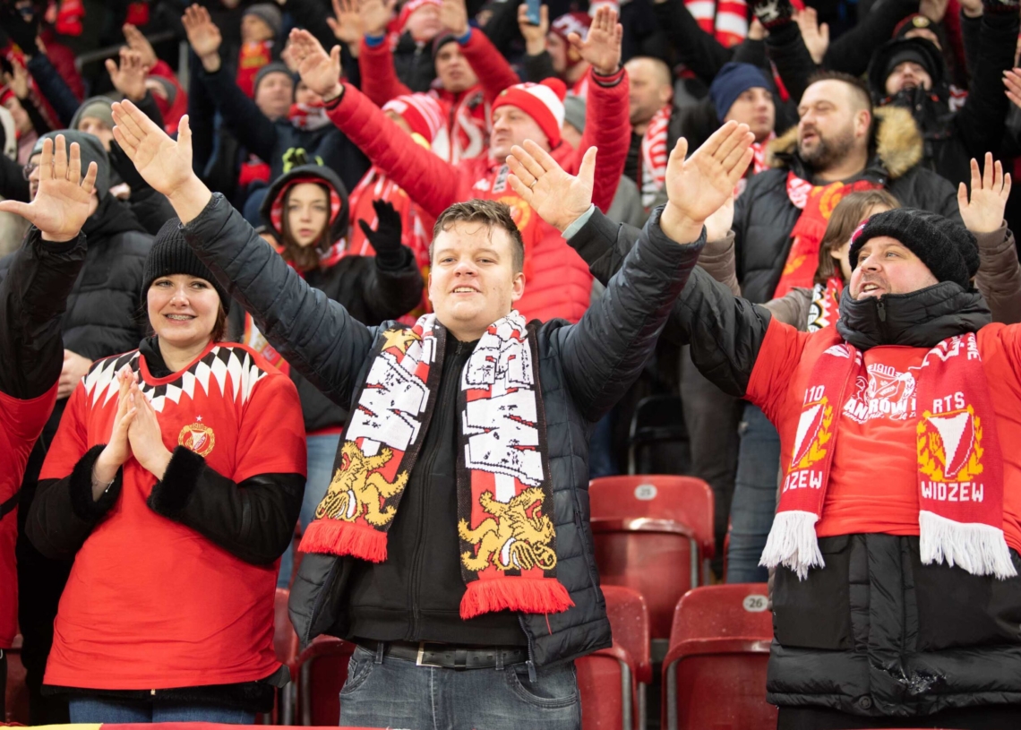 Doping kibiców w meczu Widzew Łódź - Jagiellonia Białystok
