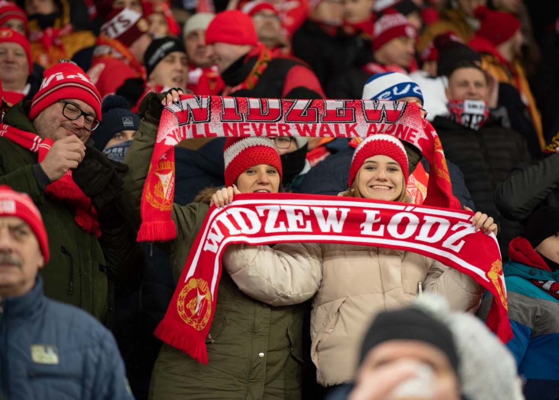 Doping kibiców w meczu Widzew Łódź - Jagiellonia Białystok