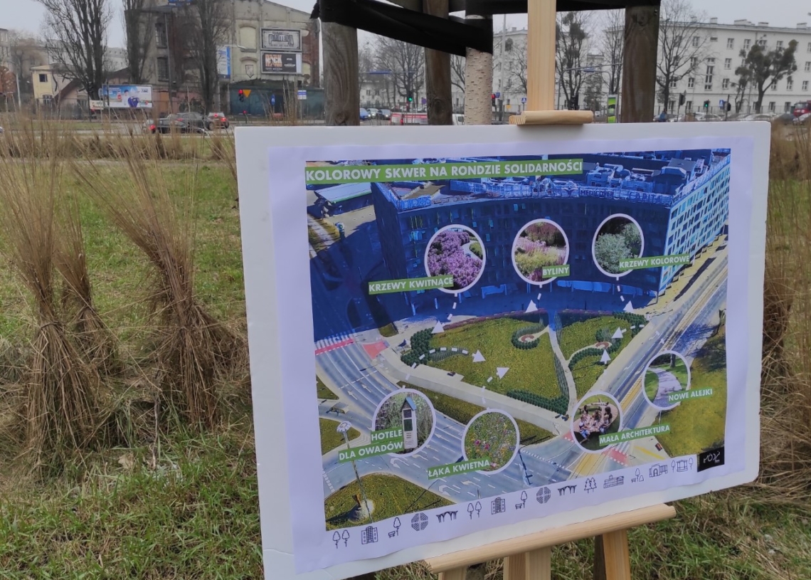 Skwer przy rondzie Solidarności zyska więcej zieleni, nowe ławki i przestrzeń dla owadów zapylających