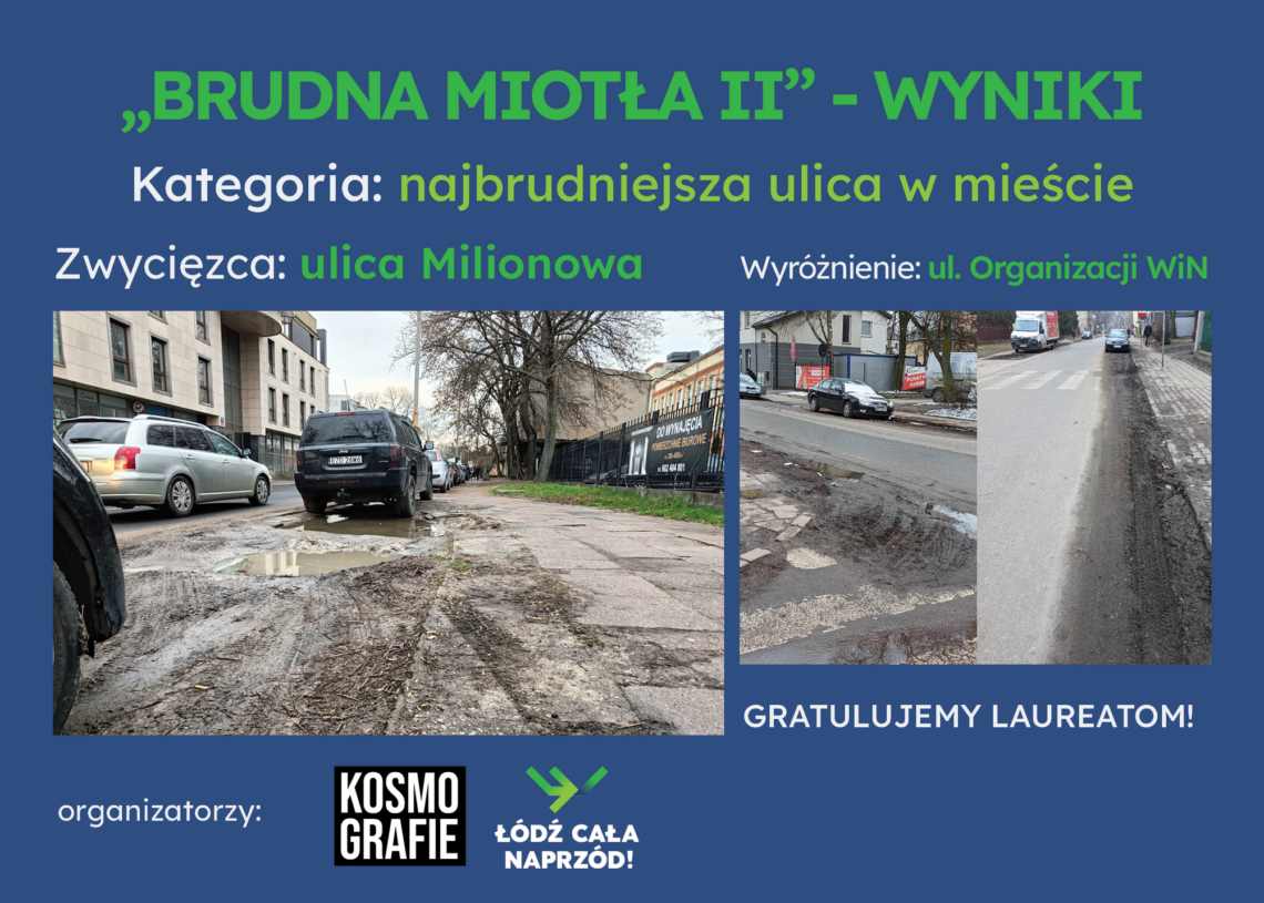 Wyniki konkursu „Brudna Miotła II”. Jadwigi najbardziej dziurawą ulicą, a najbrudniejszą – Milionowa. Kilkuset łodzian nie może się mylić