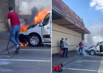 Pożar na parkingu przy A1. Wzorowa postawa strażaka z Łasku