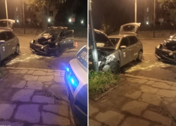 Wypadki w Łodzi. Rozbite osobówki w Śródmieściu