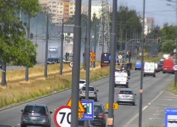 Pożar trawy przy torowisku
