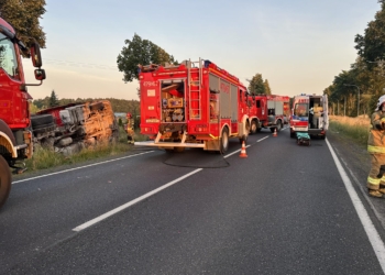 Poranne utrudnienia na DK12. Ciężarówka w rowie