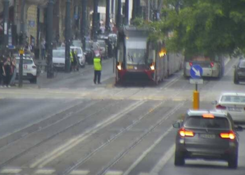 zatrzymanie ruchu tramwajów na ulicy Piotrkowskiej