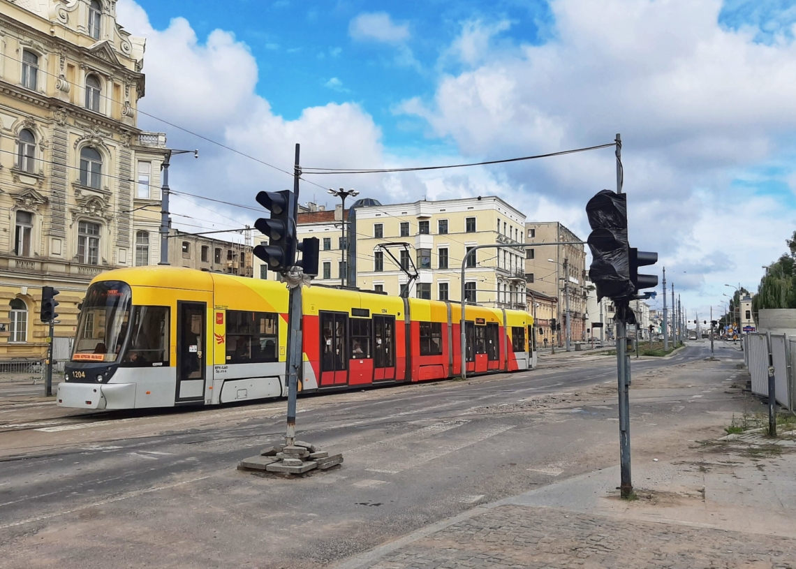 Zamknięte skrzyżowanie Kościuszki/Zielona w Łodzi. Fot. Marek Szybka