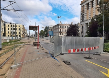 Zamknięte skrzyżowanie Kościuszki/Zielona w Łodzi. Fot. Marek Szybka