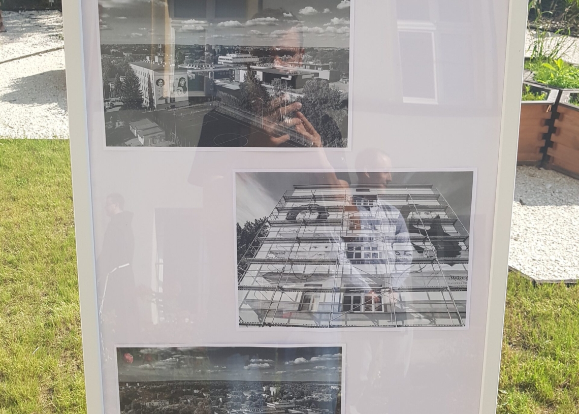 Mural 4 wyjątkowych kobiet związanych z Łodzią na budynku Bernardyńskiej Szkoły Podstawowej
