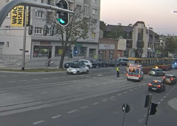 wypadek na ul. Zamkowej w Pabianicach