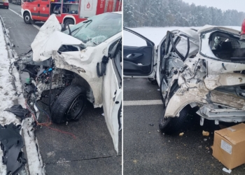 Rozbita toyota na węźle A1/S8