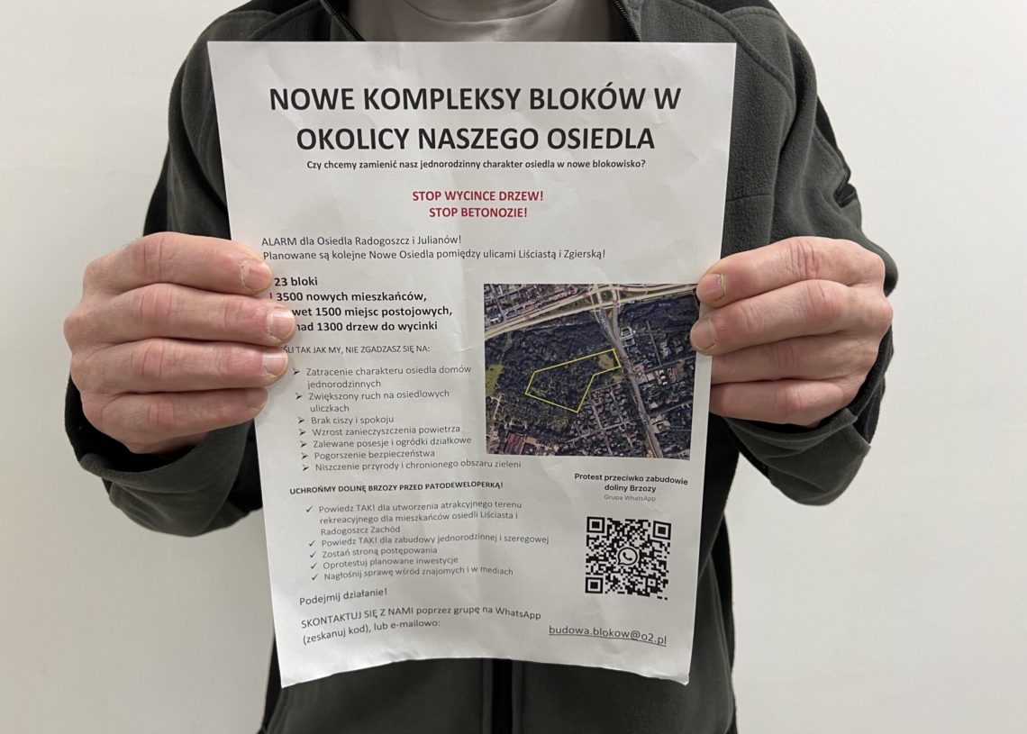 Mieszkańcy Radogoszcza protestują przeciwko budowie osiedla apartamentowców
