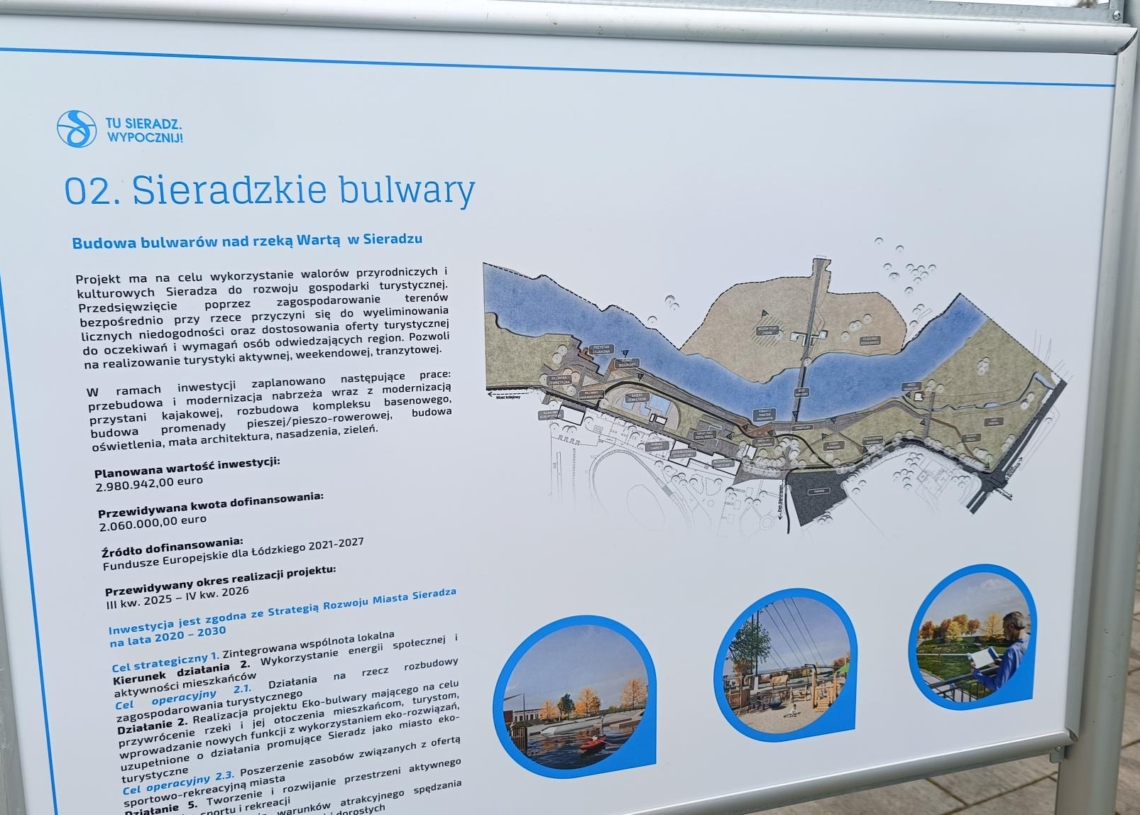 Sieradz: 60 mln zł na budowę bulwarów nad Wartą, rewitalizację Parku Staromiejskiego i rozbudowę amfiteatru