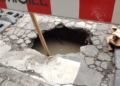 Dziura w jezdni na ul. Franciszkańskiej w Łodzi