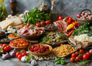 delicious spread gourmet food arranged artfully table featuring colorful dishes fresh ingredients scaled