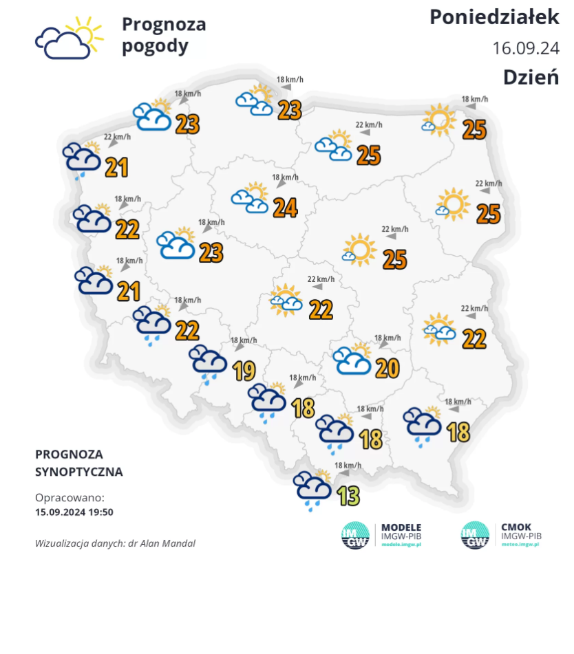 pogoda na poniedziałek 16 września
