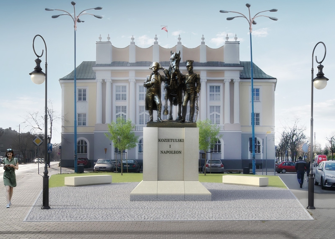 Wizualizacja pomnika „Kozietulski i Napoleon” w Skierniewicach