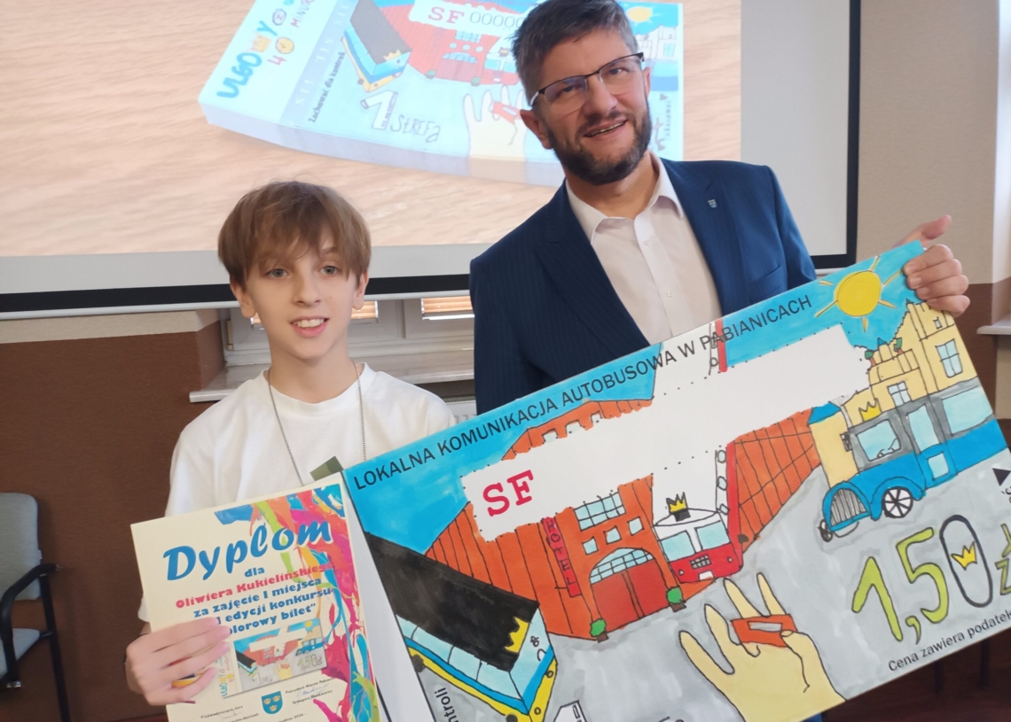 Bilety w Pabianicach z rysunkiem ucznia jednej ze szkół