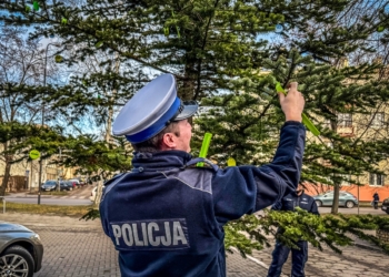 Świecąca choinka łódzkiej policji