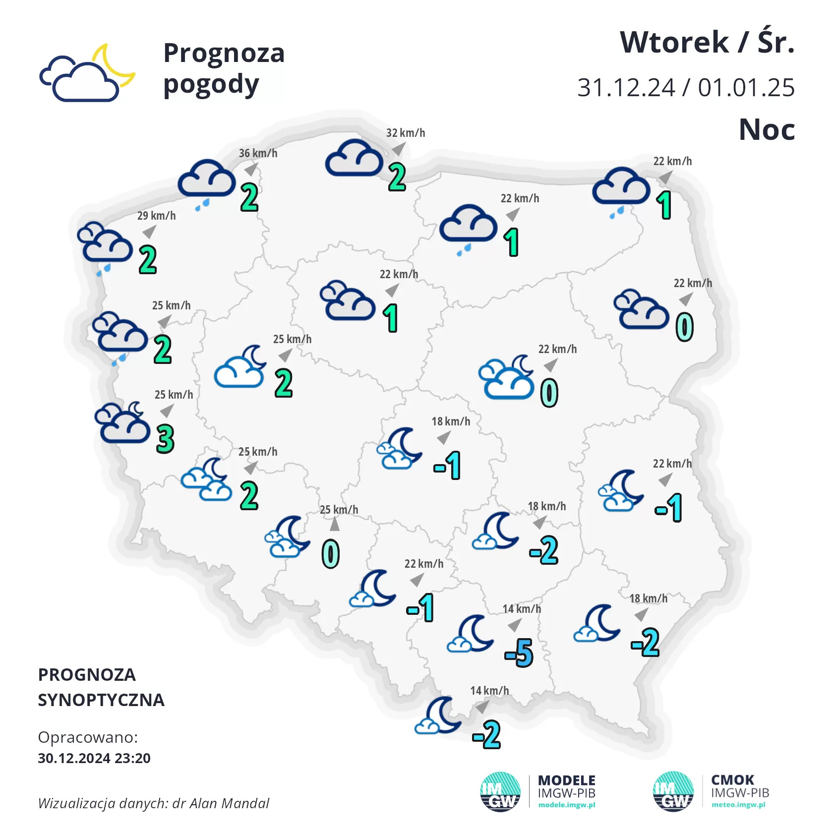 Pogoda na ostatni dzień roku. Może mocno wiać 3 SYNOP PPROG K 3 N 1735603200 1735597889