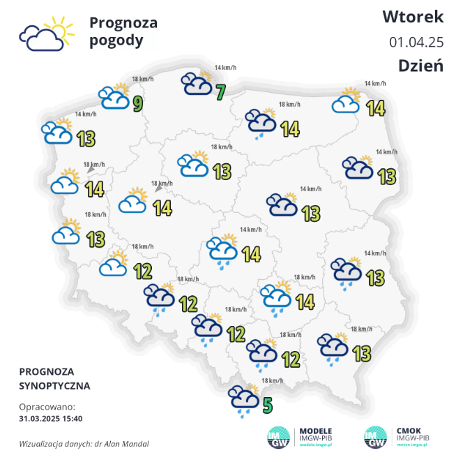 Pogoda na wtorek. Prima Aprilis, ale pogoda zgodna z oczekiwaniami 2 pogoda na wtorek