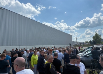 Strajk przed fabryką materaców w Łodzi
