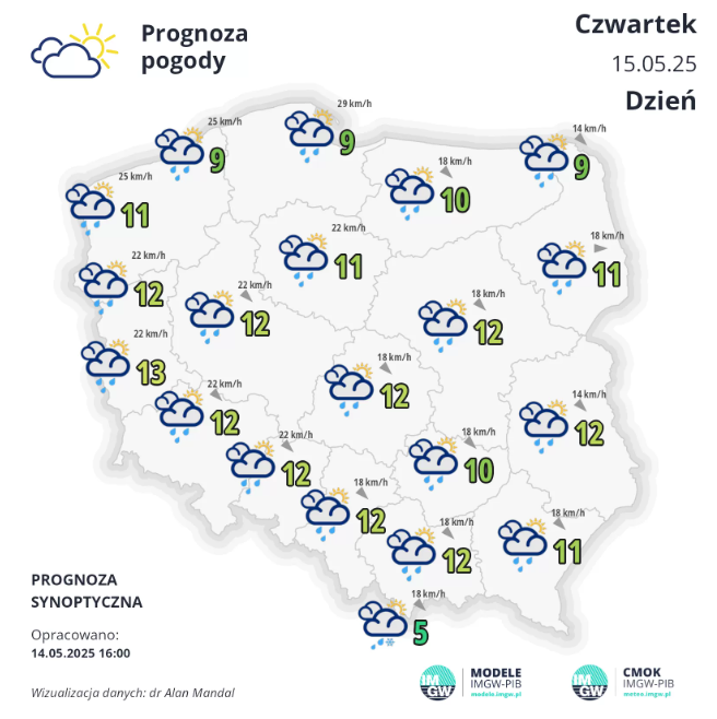 Pogoda na czwartek. Spadek temperatury i przelotne opady deszczu 2 Pogoda na czwartek. Spadek temperatury i przelotne opady deszczu