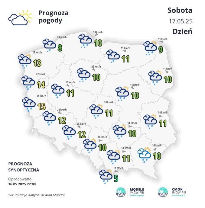 Pogoda na weekend: bardzo chłodno i deszczowo. Cieplej dopiero od wtorku 2 Zrzut ekranu 16 5 2025 221753 meteo.imgw .pl