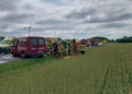 Wypadek na DK 91 z udziałem busa. 11 osób rannych, fot. Straż