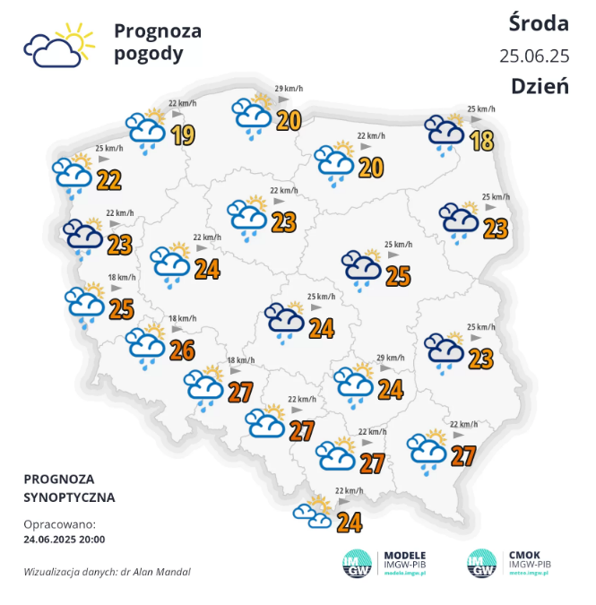 Pogoda na środę. Przelotne opady w ciepły dzień 1 Pogoda na środę. Przelotne opady w ciepły dzień