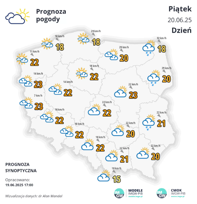 Pogoda na piątek. Ciepło, ale z silnym wiatrem 1 Pogoda na piątek. Ciepło, ale z silnym wiatrem