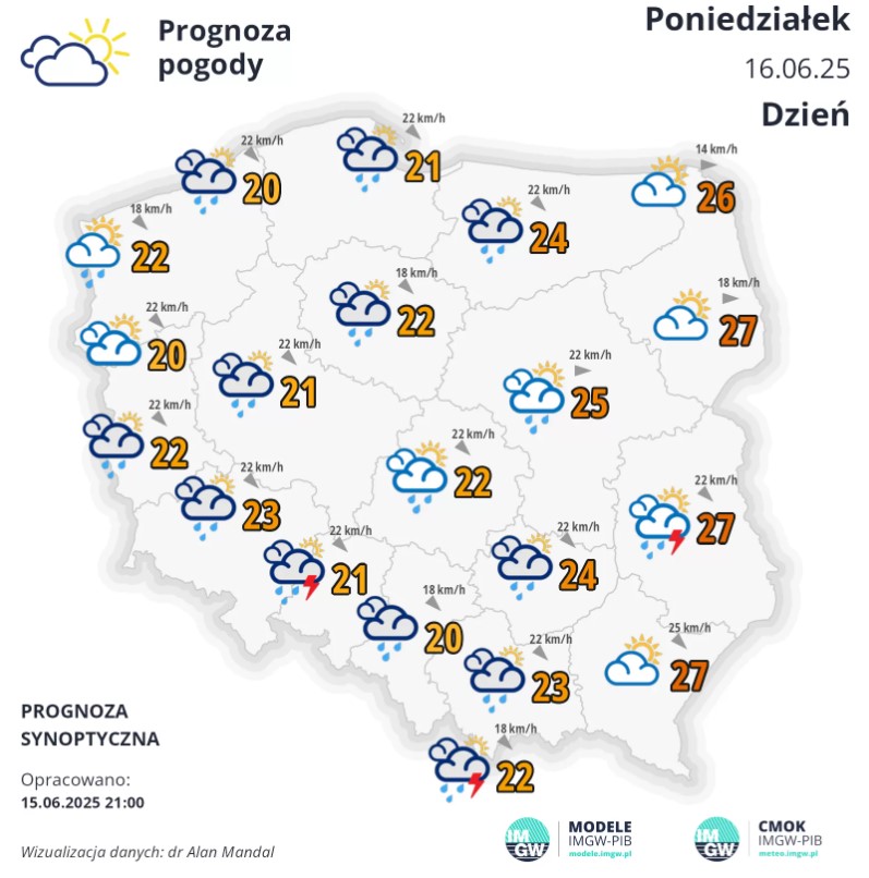 Pogoda na poniedziałek. Ciepło, ale burzliwie i z deszczem 1 pogoda1606