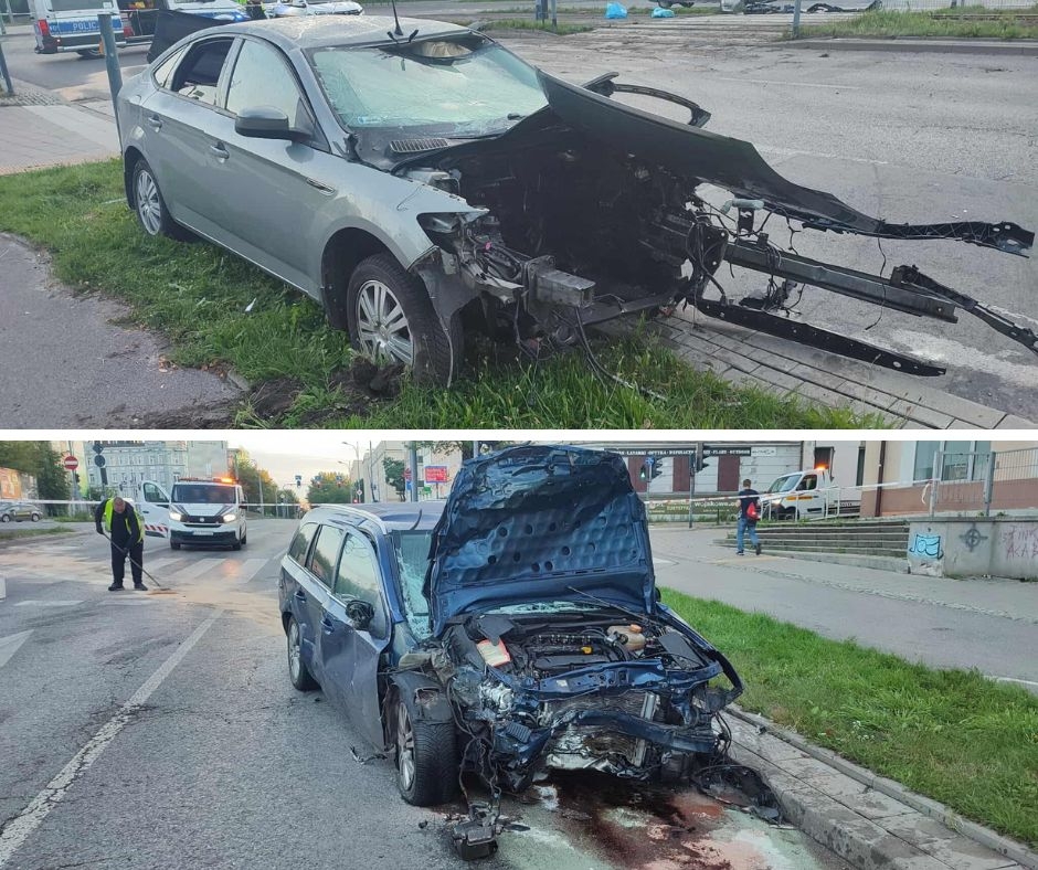 Nocne wypadki w Łodzi. 3 rozbite samochody, 2 rannych, pijany kierowca i uciekinier 1 Nocne wypadki w Łodzi